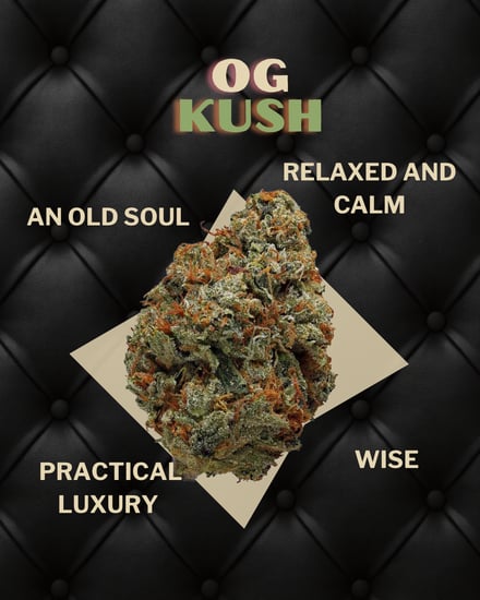 An OG Kush nugget on a luxurious leather background.